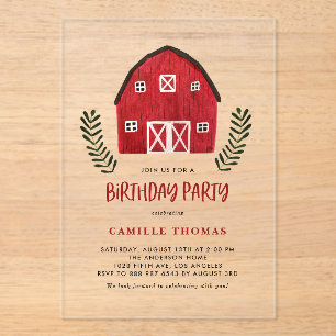 Invitations En Acrylique Fête d'anniversaire de ferme rustique à l'aquarell