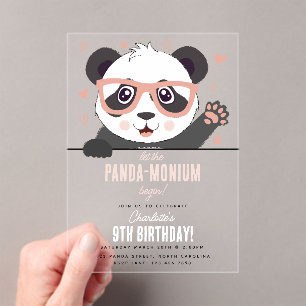 Invitations En Acrylique Fête d'anniversaire de fille avec un ours panda ka
