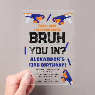 Invitations En Acrylique Fête d'anniversaire de garçon « Bruh » Bataille de