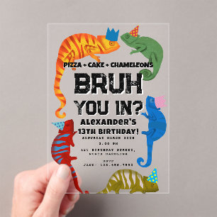 Invitations En Acrylique Fête d'anniversaire de garçon, caméléons adolescen