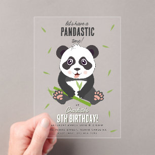 Invitations En Acrylique Fête d'anniversaire de Kawaii Enfants Ourson Panda