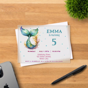 Invitations En Acrylique Fête d'anniversaire de la mignonne fille sirène