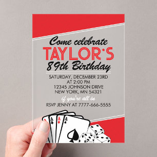 Invitations En Acrylique Fête d'anniversaire de poker de casino pour adulte