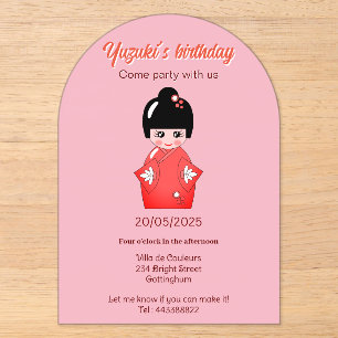 Invitations En Acrylique fête d'anniversaire de poupée japonaise