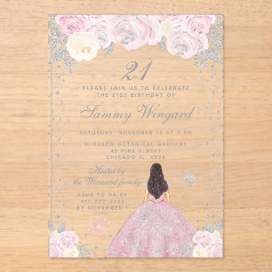 Invitations En Acrylique Fête d'anniversaire de princesse aux cheveux bruns