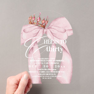 Invitations En Acrylique Fête d'anniversaire des 30 ans de Pink Bow