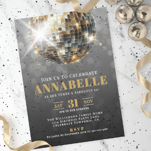 Invitations En Acrylique Fête d'anniversaire des 50 ans Black Gold Adult