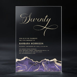 Invitations En Acrylique Fête d'anniversaire des 70 ans Purple Gold Agate