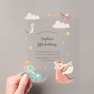 Invitations En Acrylique Fête d'anniversaire des enfants avec des dragons p
