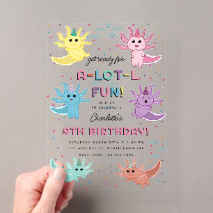 Invitations En Acrylique Fête d'anniversaire des enfants Axolotl Salamandre