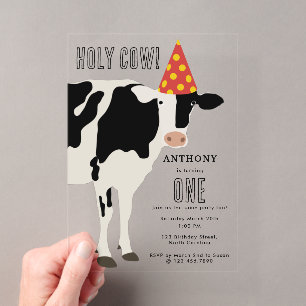Invitations En Acrylique Fête d'anniversaire des enfants Vache sacrée