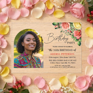 Invitations En Acrylique Fête d'anniversaire élégante florale avec photo 34
