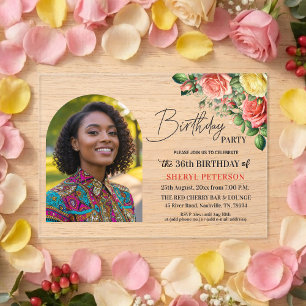 Invitations En Acrylique Fête d'anniversaire élégante florale avec photo 36