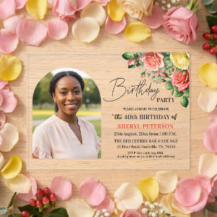 Invitations En Acrylique Fête d'anniversaire élégante florale avec photo 40