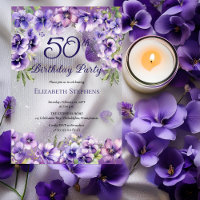 Fête d'anniversaire élégante violette florale 50 a