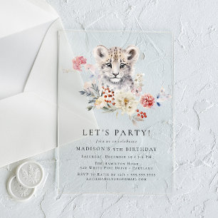 Invitations En Acrylique Fête d'anniversaire en hiver de léopard des neiges