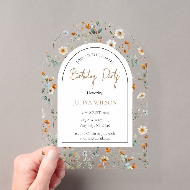 Invitations En Acrylique Fête d'anniversaire fleur sauvage (In situ (ordinateur de poche))