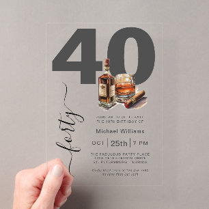 Invitations En Acrylique Fête d'anniversaire masculine Whiskey et Cigares 4