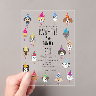 Invitations En Acrylique Fête d'anniversaire mignonne pour chiens