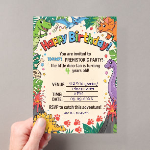 Invitations En Acrylique Fête d'anniversaire pour enfants dinosaures préhis