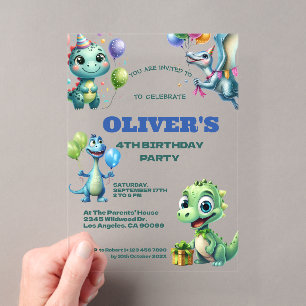 Invitations En Acrylique Fête d'anniversaire pour enfants sur les dinosaure