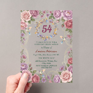 Invitations En Acrylique Fête d'anniversaire Royal Gold Floral Hummingbirds