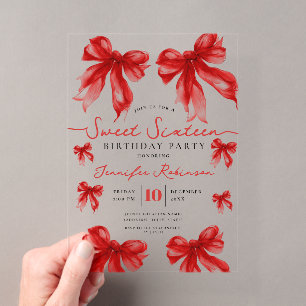 Invitations En Acrylique Fête d'anniversaire Sweet 16 Ruban Coquette Fémini