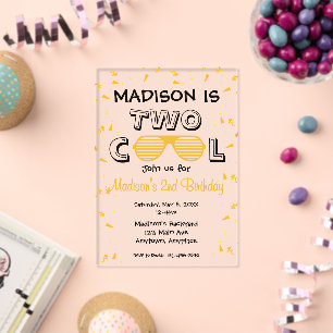 Invitations En Acrylique Fête d'anniversaire TWO Cool Sunglass 2ème anniver