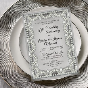Invitations En Acrylique Fête de 10 ans de mariage Silver et Diamond