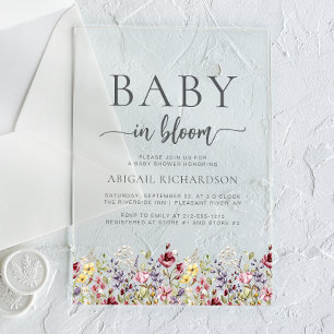 Invitations En Acrylique Fête de bébé Baby in Bloom Bohème Fleurs sauvages