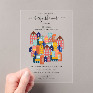 Invitations En Acrylique Fête de Bébé de la Maison de Quartier