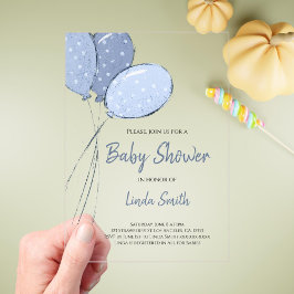 Invitations En Acrylique Fête de bébé élégante et unisexe avec ballons bleu