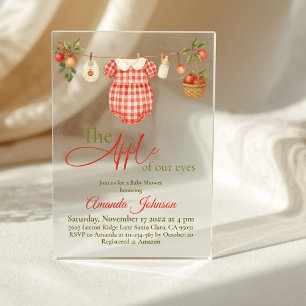 Invitations En Acrylique Fête de Bébé Fille Pomme Corde à Linge Rustique