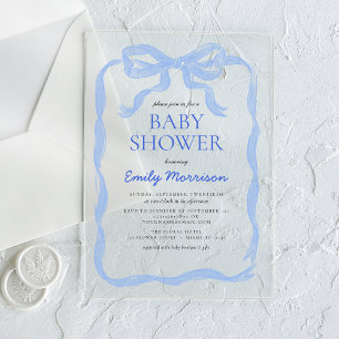 Invitations En Acrylique Fête de bébé garçon à l'aquarelle au ruban bleu