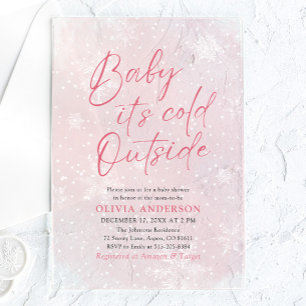 Invitations En Acrylique Fête de bébé Noël rose Bébé Il fait froid dehors B