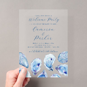 Invitations En Acrylique Fête de bienvenue huître aquarelle bleue