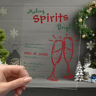 Invitations En Acrylique Fête de Champagne Making Spirits Bright Noël