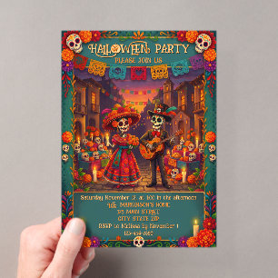 Invitations En Acrylique Fête de couple squelettique Halloween Fiesta