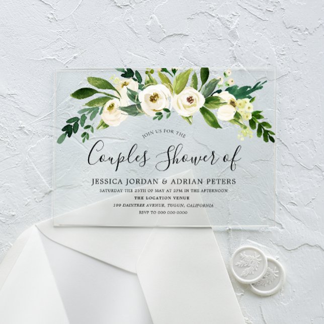 Invitations En Acrylique Fête de couples toutes saisons Floral Blanc (Créateur téléchargé)