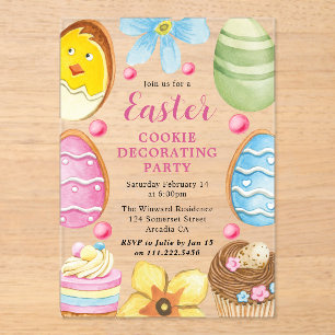 Invitations En Acrylique Fête de décoration de biscuits de Pâques à l'aquar