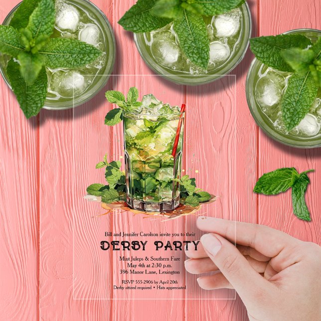 Invitations En Acrylique Fête de Derby au Mint Julep (Mint Julep Derby Clear Acrylic Party Invitations)