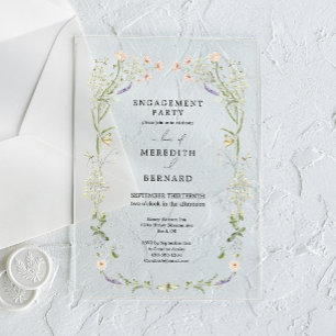Invitations En Acrylique Fête de fiançailles aux fleurs sauvages rustiques 