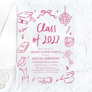 Invitations En Acrylique Fête de fin d'études 2027 dessinée à la main moder