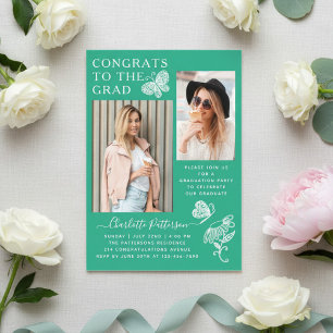 Invitations En Acrylique Fête de fin d'études avec photo de papillon vert m
