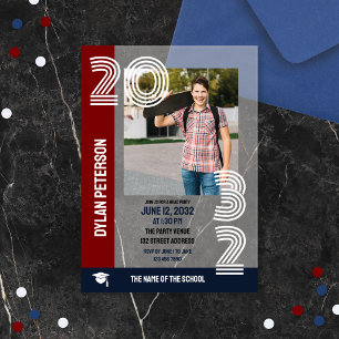 Invitations En Acrylique Fête de fin d'études avec police multiligne rouge 