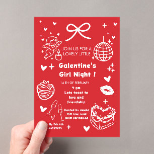 Invitations En Acrylique Fête de Galentine, Saint-Valentin de nuit dessinée