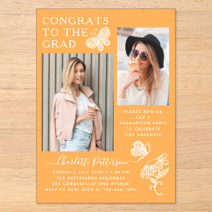 Invitations En Acrylique Fête de graduation photo papillon Mango moderne