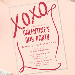 Invitations En Acrylique Fête de la Galentine XOXO dessinée à la main