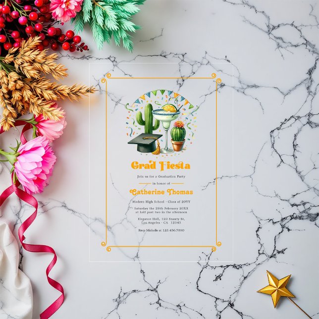 Invitations En Acrylique Fête de la remise des diplômes (Graduation Fiesta Party Acrylic Invitations)