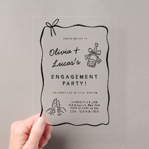 Invitations En Acrylique Fête de l'engagement noir fantaisiste